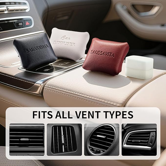 Car Air Freshener Diffuser Provence Lavender Scented 2 Pack, Car Fresheners Vent Clip Leather Design, Car Diffuser Flower Scented for 30 days Long Lasting Black