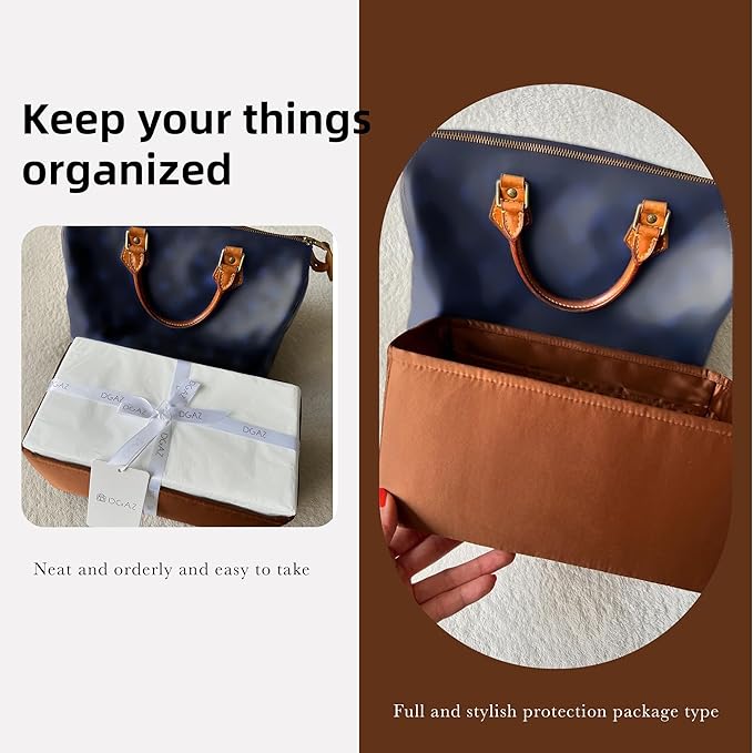 DGAZ Silk Purse Organizer Insert Fits LV Speedy 16/20/25/30/35/45 bags，Silky Smooth Bag Organizer，Luxury Handbag & Tote Shaper（Gold，New nano 16）