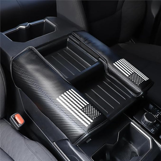 TOYCIDFG Car Center Console Armrest Cover Cushion Pad Compatible with Toyota Tundra Sequoia 2022-2024, Waterproof Cushion Pad Car Accessories (Flag Pattern)