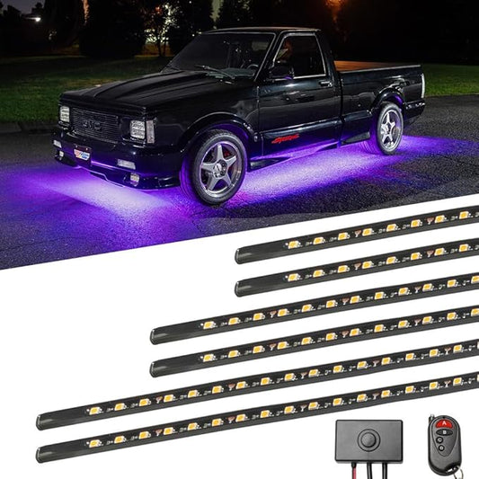 LEDGlow 6pc Purple LED Flexible Truck Slimline Underbody Underglow Accent Neon Lighting Kit - 4 Unique Patterns - Water Resistant, Low Profile Light Tubes - for Midsize & Full Size Trucks