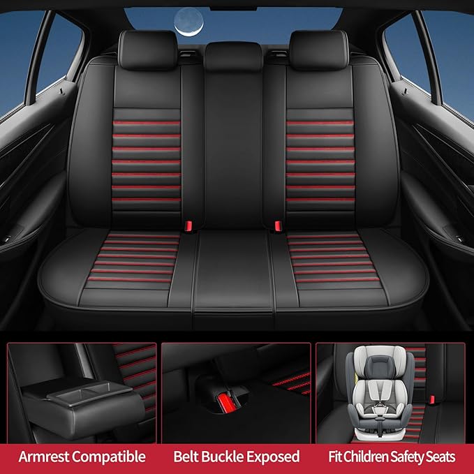 Fit 4Runner Car Seat Covers (5 Seats) for Select Toyota 4Runner 2003-2024 2025 2026 - Full Coverage Leather,Airbag Compatible,Waterproof & All Weather Seat Cushion Protector,Full Set,Black+Red