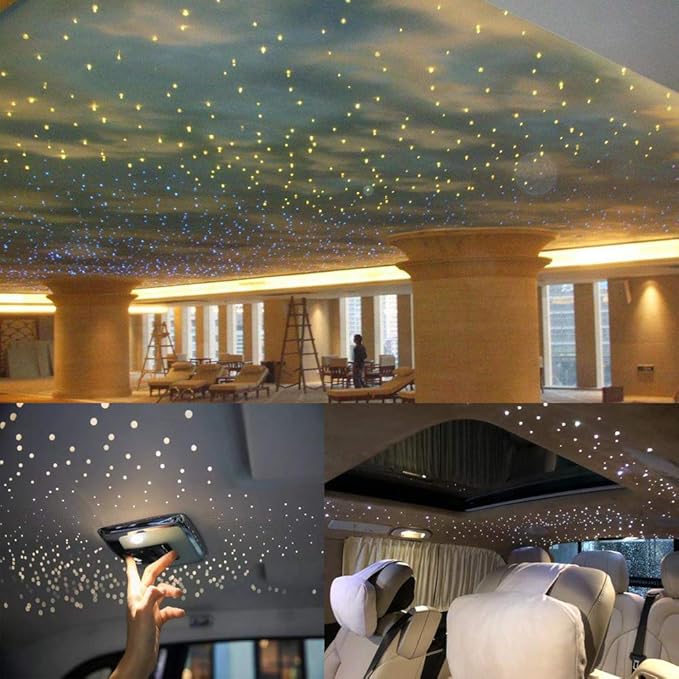 AKEPO Fiber Optic Light Kit 20W RGBW Twinkle+APP+Sound Activated Dual-Head Fiber Optic Star Ceiling Light Total 620pcs of 9.8ft/3m Mixed Fiber Optic Strands for Car Headliner Star/Media Room
