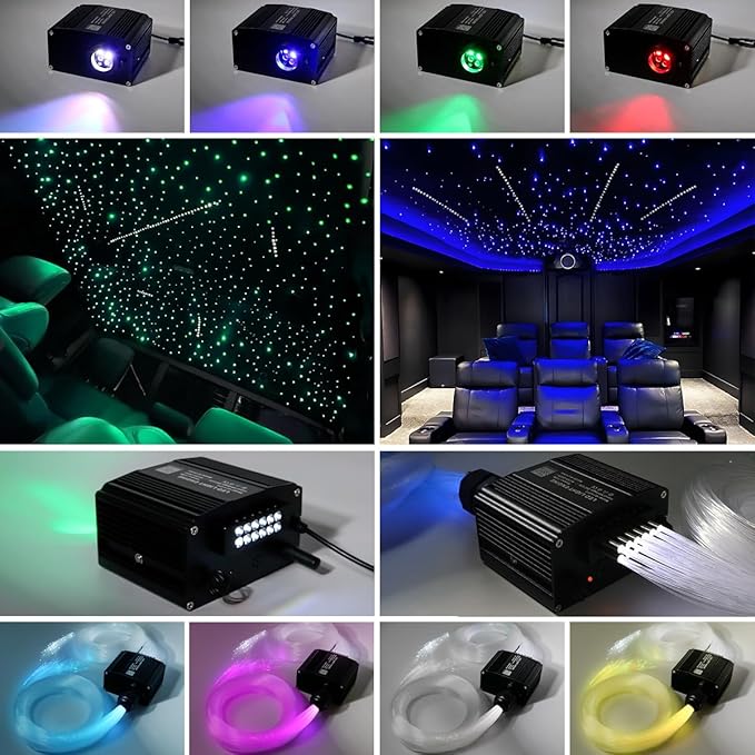 AKEPO 12W Twinkle+Meteor 2-in-1 Fiber Optic Lights, 600pcs*0.03in*13.1ft+240pcs Shooting Star Starlight Headliner Kit Car Home APP Control Sound Activated Fiber Optic Star Ceiling Kit