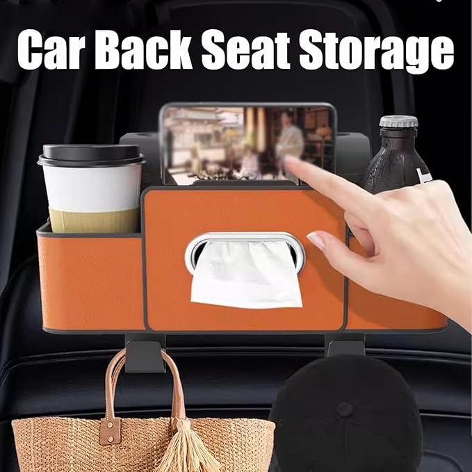 Car Organizers and Storage Box Behind Seat, Car Organizers and Storage Back Seat, With Multiple Pockets, Hanging Car Seat Storage Travel Essentials, Snacks, Bottles (Brown * 2)