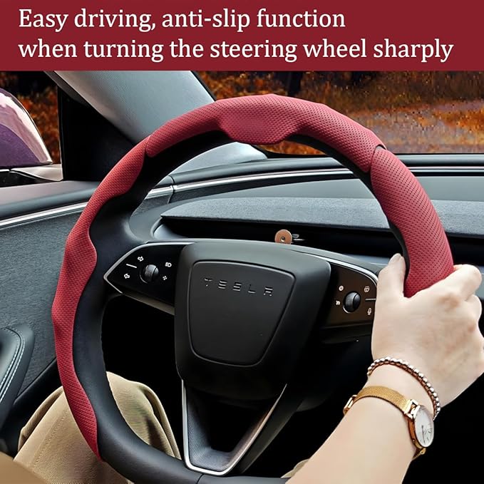 Car Steering Wheel Cover, Nappa Leather 15 Inch Snap-On 3PCS Set Vehicle Steer Wheel Wrap Protector, Non-Slip Automotive Interior Protection Accessories, Universal Fit (Green)