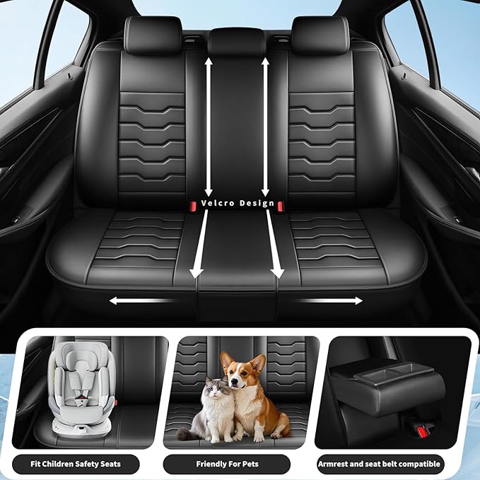 Fit Prius Car Seat Covers for Toyota Prius 2001-2025 2026 -Premium Leather, Waterproof，Breathable，All-Weather Seat Cushion Protecto & Airbag Compatible, 2 Front Seat Black