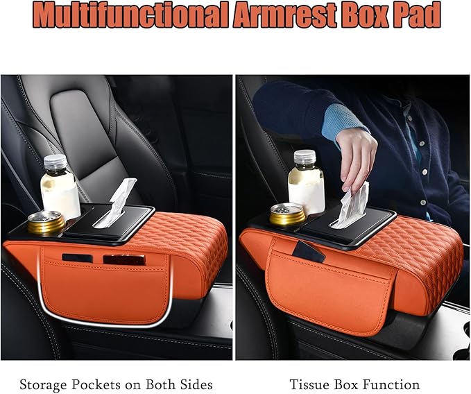 Car Armrest Center Console Cover for Ford Explorer 2000–2025, Center Console Pad with Cup Holder, Multifunctional Armrest Cushion,C Coffee