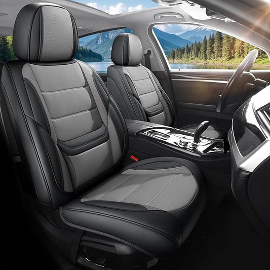Car Seat Covers Full Set Custom Fit for Ford Focus 2000-2018 - Premium Faux Leather with Lumbar Support, Breathable, Anti-Slip & Full Wrapping Edge (Black&Gray,Full Set)
