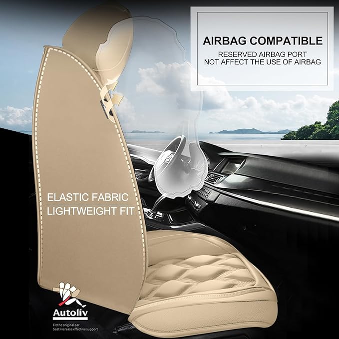 AOMSAZTO Car Seat Covers Fit for Cadillac XT4 2019-2026 Leather Car Seat Cover Seat Cushion Protector Airbag Compatible Waterproof Full Set 5 Seats Beige