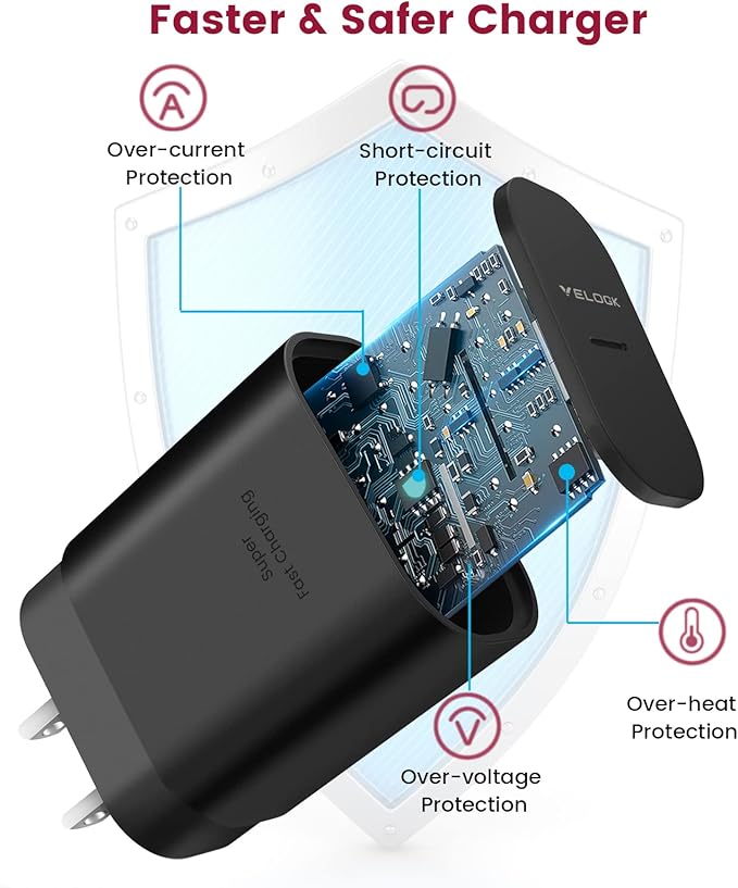 Super Fast Charger Type C Kit, VELOGK 25W PD PPS USB C Wall/Car Charger for Samsung Galaxy S24/S23 Ultra/S23+/S23/S22/S21/S20/Plus/Ultra/FE/Note 20/A71, iPad Pro, with 2X Nylon USB C-to-C Cable(6.6ft)