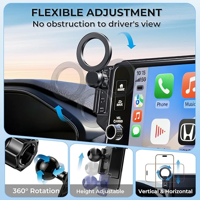Car Phone Holder for Toyota Prius 2026 2025 2024 2023 (Only for 12.3-Inch Screen, Not for 8-Inch) 360° Rotation Magnetic Cell Phone Mount, Compatible with Magsafe, Does Not Affect Air Vent