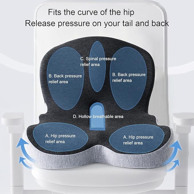 Car Seat Cushion for Long Driving, Ergonomic Memory Foam Seat Cushion, Car Seat Cushion for Back Pain and Lumbar Support Non Slip and Easy Clean for Driving Gaming Chair and Travel A Light Grey