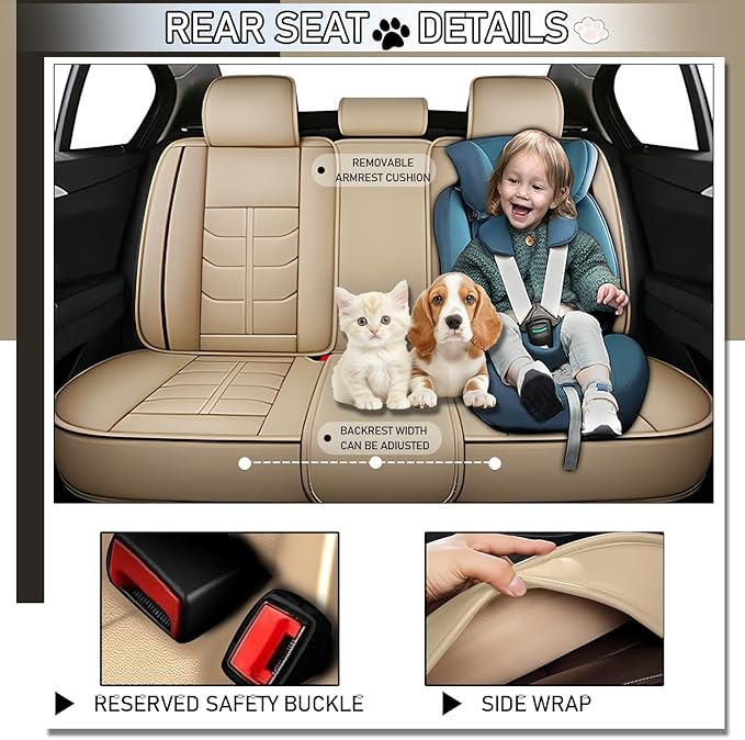 Leather Car Seat Covers Fit for Toyota Avalon 1996-2024, 5 Seater Car Seat Cover, Premium Waterproof, Scratch Resistant Car Interior Accessories (Full Set with Pillow Beige)