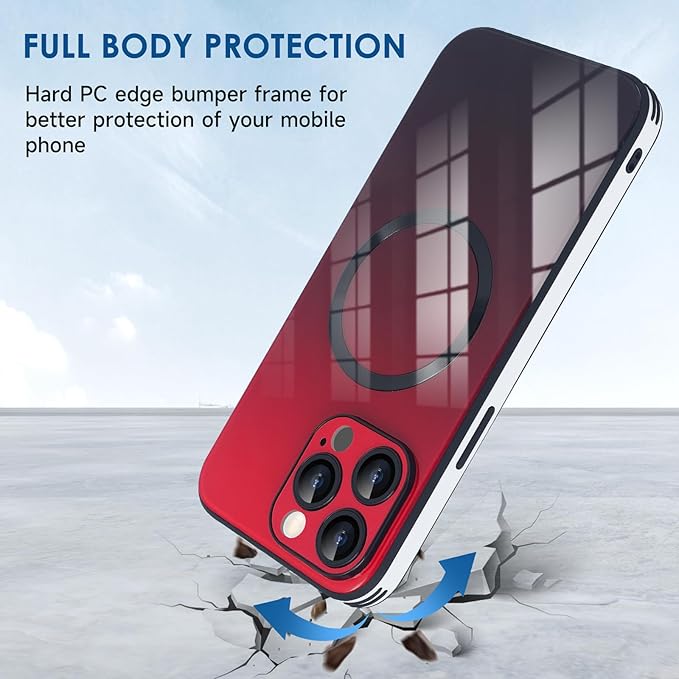 Guppy Compatible with iPhone 15 Pro Case Magnetic, with Full Camera Lens Protector [Compatible with MagSafe] Scratch Resistant Gradient Glass Back Cover Phone Case-Red