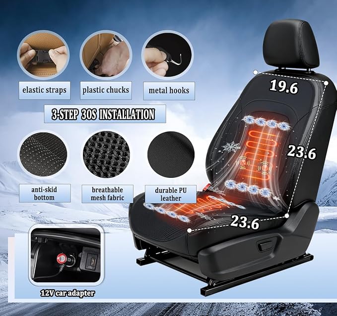 2026 Upgraded 3-in-1 Cooling Car Seat Cover with Climate Control & Massage, 12V Ventilated Cooling Seat Cushion for Summer, Universal Fit for Car SUV Truck Front Seat (black3)