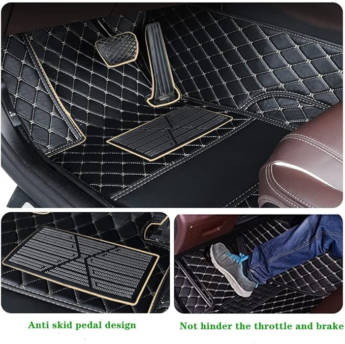 Custom Personalized Floor Mats for Cars - Luxury Full Coverage All Weather Mats, Anti-Slip Leather Mat Set, Fit for 99% of Cars, SUVs & Trucks (All Red, D-Diamond+Strip)