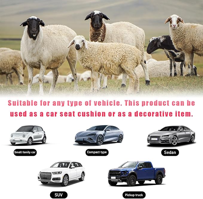 Sheepskin Car Seat Cushion, Comfortable Soft Fur Wool Auto Front Seat Cover, Vehicle Seat Protector Pad for Warm Winter Office Chair, Universal Decor Car Accessories (Gray)