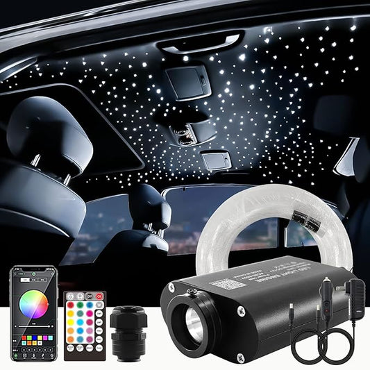 ATOKEE 16W Mixed 295pcs 9.8ft Fiber Optic Lights, Sound Activated Starlight Headliner Kit for Car Home Ceiling Decor, Controlled Via Bluetooth App / 28-Key RF Remote
