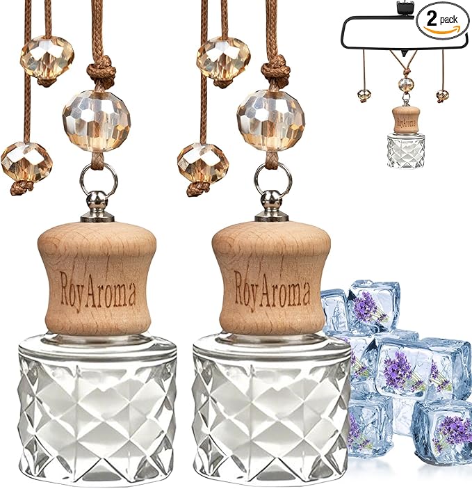 RoyAroma Hanging Car Air Fresheners, 2 Pack Long Lasting Automotive air fresheners up to 30-45 Days, Non Toxic Natural Fragrance Car Diffuser Freshener for Cars,Home,Office- Cool Ice