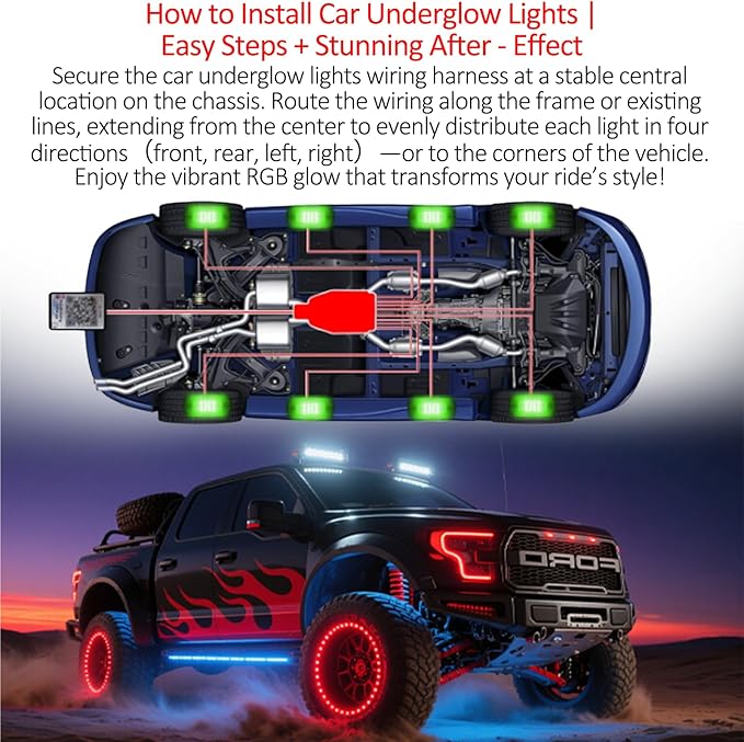 RGB LED Rock Lights Kit with APP/RF Remote Control Music Mode, Enhanced Underglow Lights Multi Zone Neon Underbody Light Multi Color 12V Waterproof for Trucks Jeep UTV ATV Golf Cart Offroad (8, p)