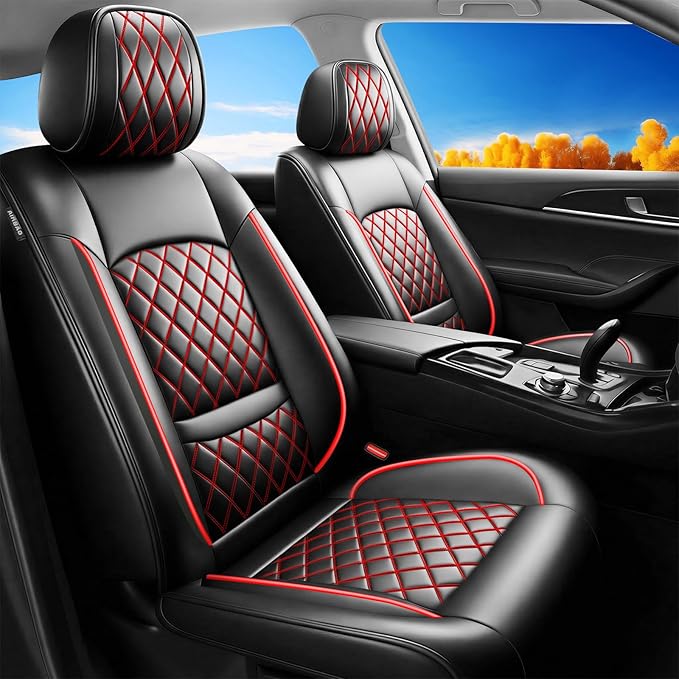 Fit for Santa Cruz Seat Covers Compatible with Hyundai Santa Cruz 2022-2026 - Waterproof Breathable Leather Automotive Seat Cushions Protector,Only 2 Front seat Covers(Redline)
