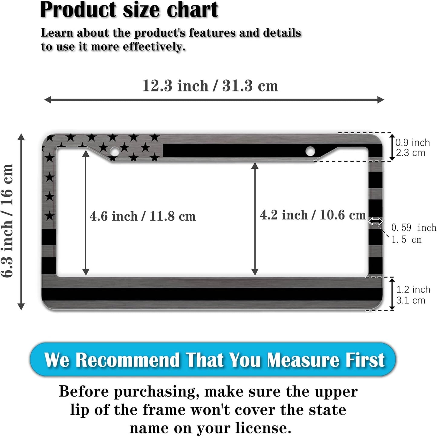 License Plate Frames Metal License Plate Frame American Flag Stainless Steel Texture Universal Aluminum Car Accessory 2 Pack with Screw Covers Set