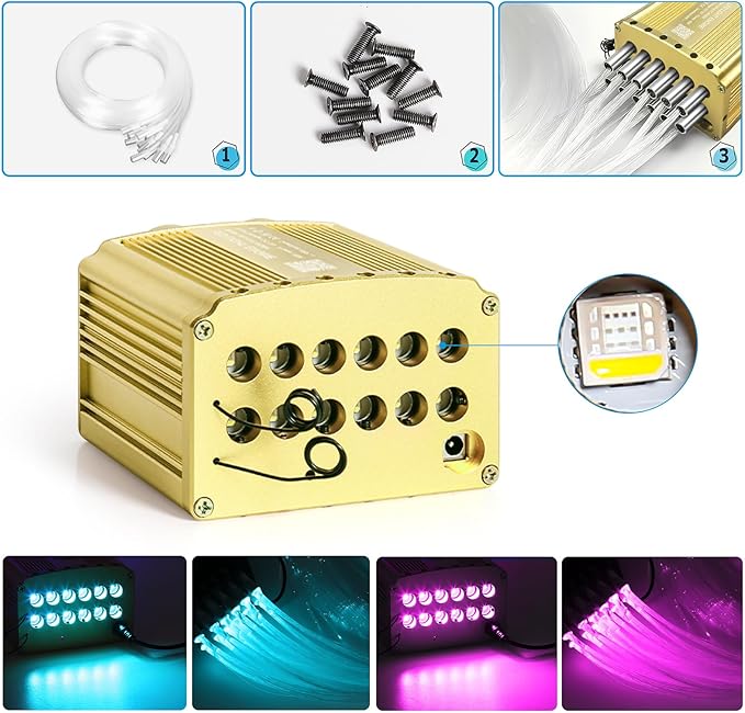 4 Colors 32W Twinkle & Meteor Car Starlight Headliner Kit, 2-in-1 Light Engine 500pcs*0.03in*13.1ft+240 RGBW Fiber Optic Cable Ceiling Star Lights, Shooting Star Roof Lights for Car Home Theater