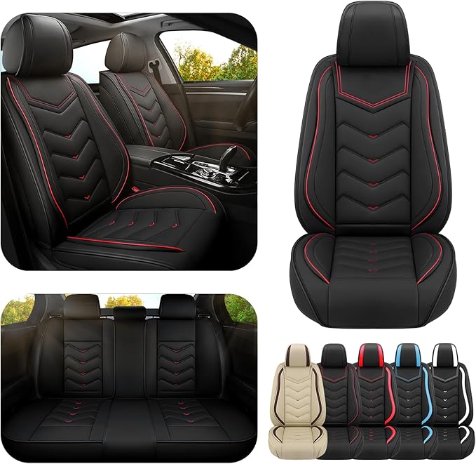 Car Seat Covers for KIA Sedona 2003-2021, Premium Nappa Leather Car Seat Cover, Stylish Sport Seat Covers， Automobile Seat Cover Sets.(Standard 5 Seats/Black)