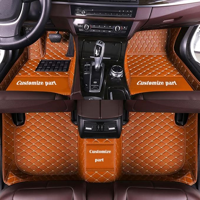MELKEN Custom Fit Leather Car Floor Mats for 95% of Cars Full Coverage Floor Liners Car Mats (Orange)