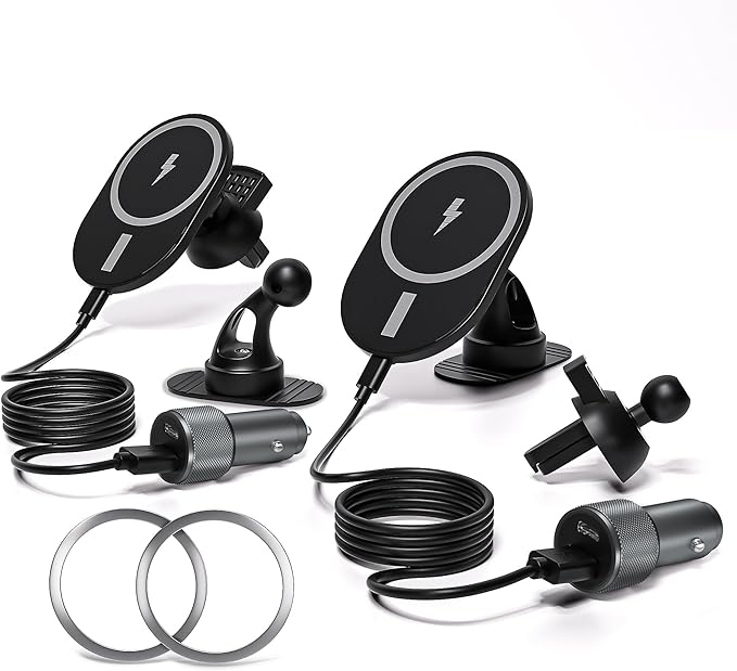 Car Phone Holder,2 Pack Magnetic Car Mount 15W-Qi Fast Wireless Car Charger Dashboard Windshield Vent Cell Phone Holder for Your Car Compatible with iPhone 17 Pro Max/17 Air/16 Pro/15 Plus/14/13/12/11