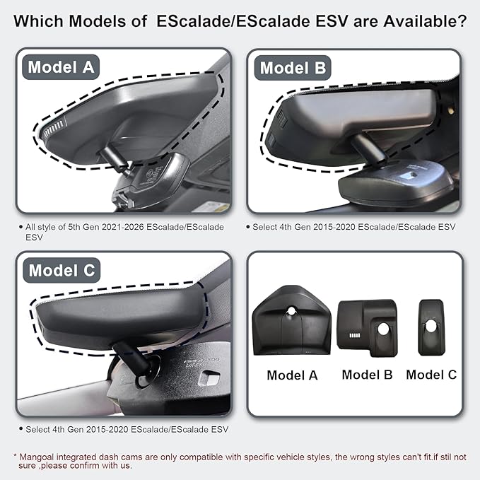 Mangoal 4K Dash Cam for Cadillac Escalade/Escalade ESV 2015-2020(Model C), Base Standard Premium Luxury, Model B & Model C Have Same Models Years but Vehicle Sensor Cover are Different, 64GB Card