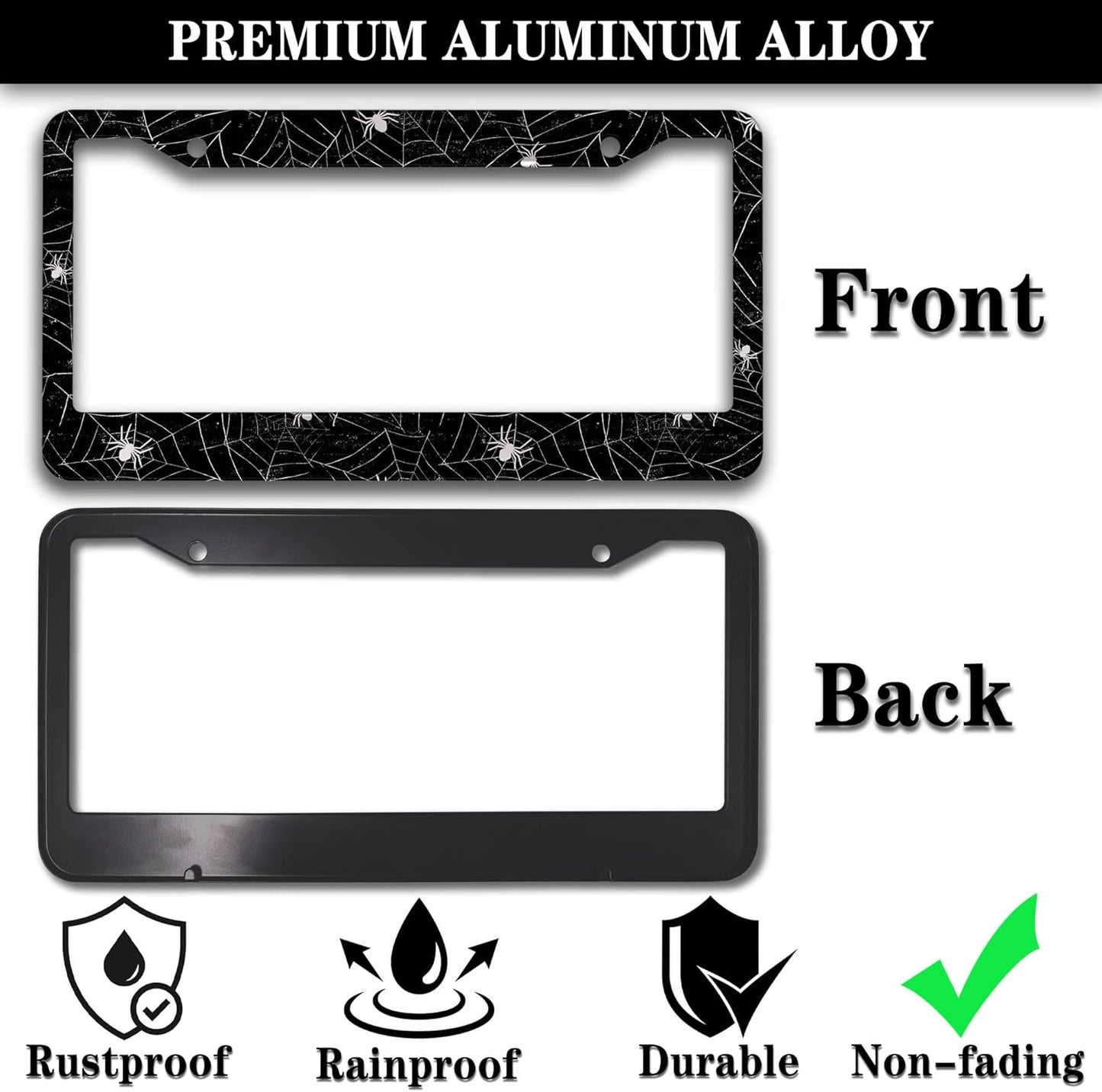 License Plate Cover for Men Black and White License Plate Frames for Women Spider Web Universal Aluminum Car Accessory 2 Pack with Screw Covers Set
