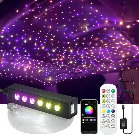 WEBUPAR 3.2W 6LEDs Meteor Starlight Headliner Kit, 300pcs 0.01in 6.56ft, RGBW Shooting Stars Fiber Optic Lights with Bluetooth APP Control for Car/Home Theater
