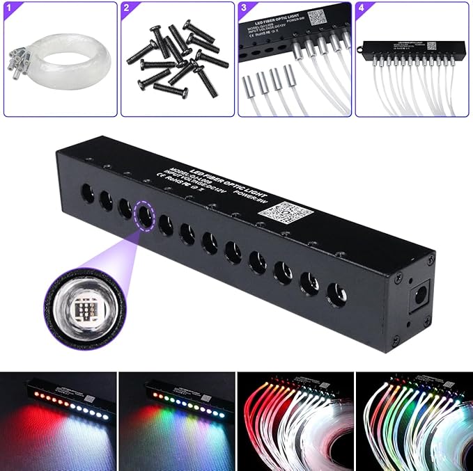 AMKI Dual Color 20W Twinkle Starlight Headliner Kit 600pcs*0.03in*9.8ft Cables+ RGB Meteor Shooting Star Fiber Optic Light Sound Activated APP/Remote Control for Car Roof Home Ceiling