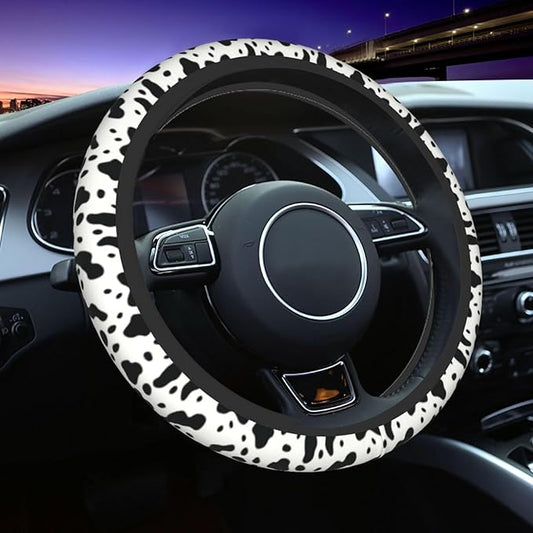 Cow Pattern Cute Steering Wheel Cover Non-Slip Breathable Sweat-Absorbent Suitable for SUV Van Truck Car Universal Protection Accessories 15 Inch Suitable for Women Men