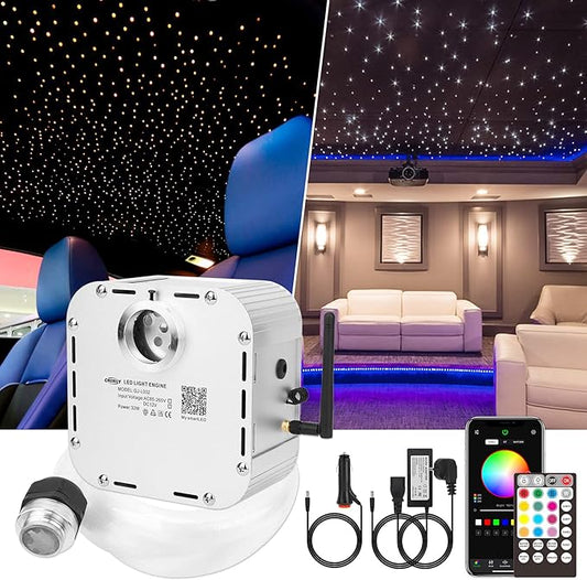 CHINLY 32W Twinkle 1000pcs 13.1ft 0.03in Starlight Headliner Fiber Optic Lights kit, Music Mode Bluetooth APP Control Remote, RGBW Star roof Lights for Star Headliner/Home Theater/Pool Ceiling