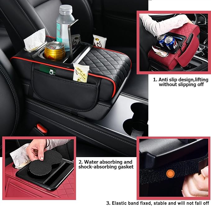 Car Armrest Storage Box for Nissan Hardbody (D21) 1986–1997, Center Console Organizer with Side Pocket, Ergonomic Memory Foam Armrest Cushion, Car Elbow Support Pad,A Black