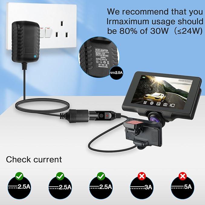 AC to DC Converter 2A 24W Car Cigarette Lighter Socket Adapter Power Cable 110-240V to 12V AC/DC for Automobile Home Use Car to Wall Plug（Under 24W only） (Pack of 2)