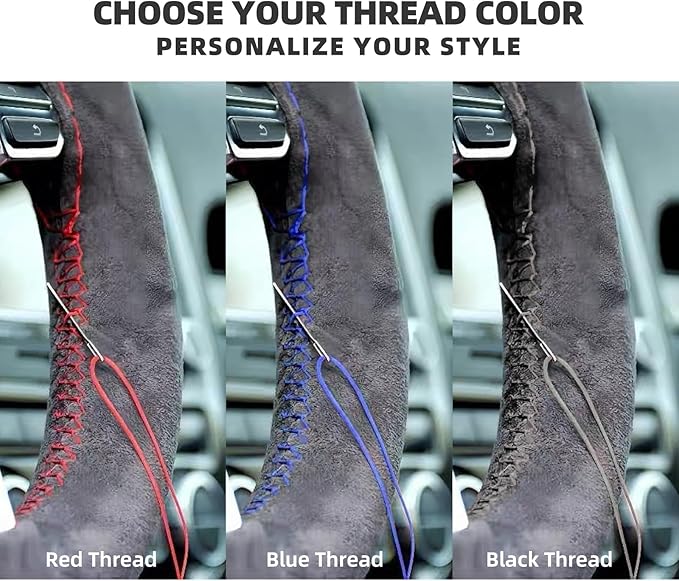 Suede Leather Steering Wheel Cover Wrap Kit - DIY Stitch-On for 14.5-15" Wheels, Superior Sweat Absorption & Non-Slip Grip, Comfortable & Durable Year-Round Upgrade