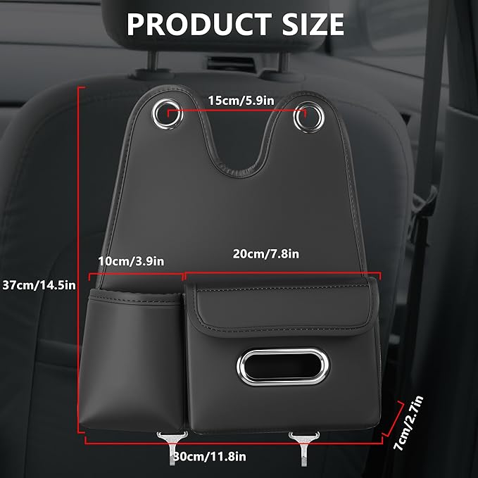 Car Organizer Back Seat, Car Water Cup Travel Tissue Holder Organization Universal car seat Back Storage Sedan SUV Compatible Vehicle Interior Accessories Hand-Sewn car Leather Storage Bag 2pc