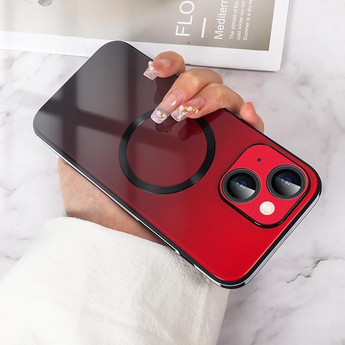 Guppy Compatible with iPhone 13 with MagSafe Case, Magnetic Gradient Case with MagSafe Charging, Gradient Glass Back Cover with Lens Film-Red