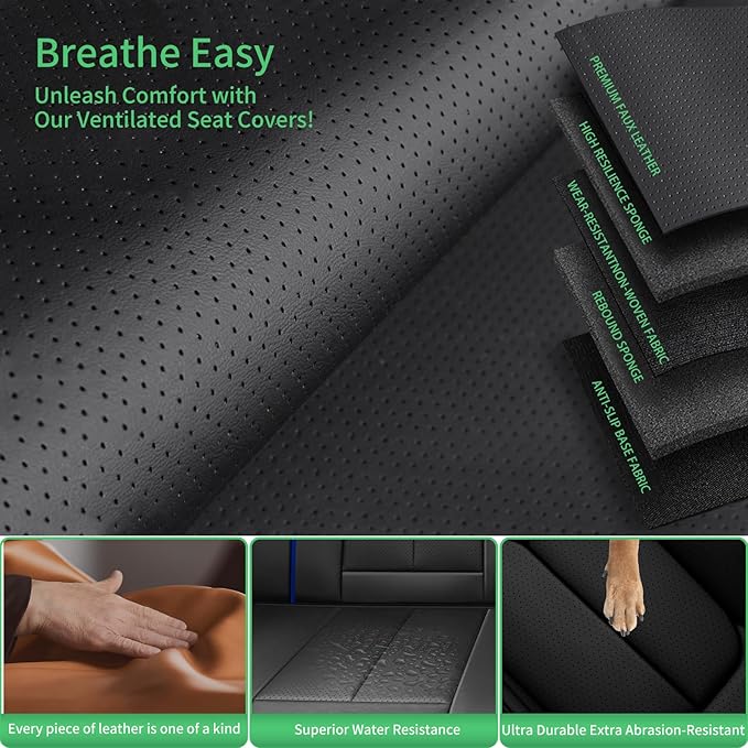 Fit Prius Car Seat Covers for Toyota Prius 2001-2024 2025 2026 -Upgraded Premium Waterproof & Breathable Leather,Airbag Compatible,All-Weather Seat Cushion Protector,Full Set,Black-Blue