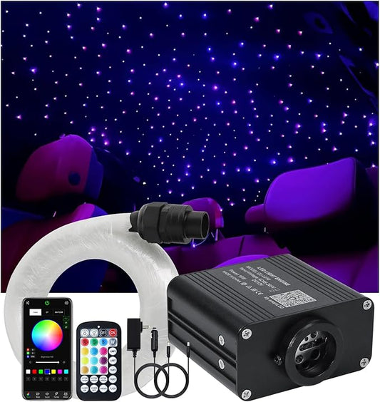 Starlight Headliner Light Kit Twinkle 600pcs*0.03in*6.5ft,16W Upgraded Fiber Optic Lights Sound Activated APP/Remote Control Small Size Star Lights for Car Home Star Ceiling Decoration