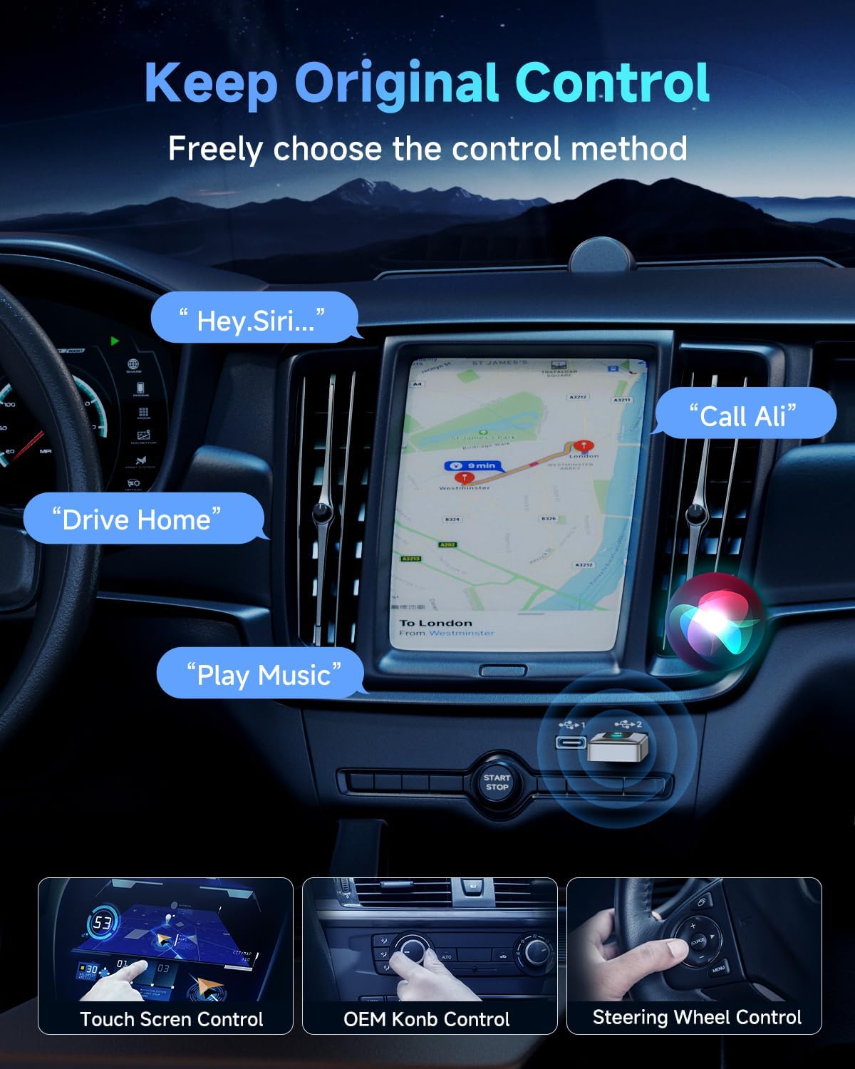 FAHREN 2025 Upgraded Wireless CarPlay Adapter for iPhone,Bluetooth & WiFi Connection,Compatible with iOS 10+ & car from 2016+,No Lag,Includes Type-C Adapter & Extension Cable USB A.