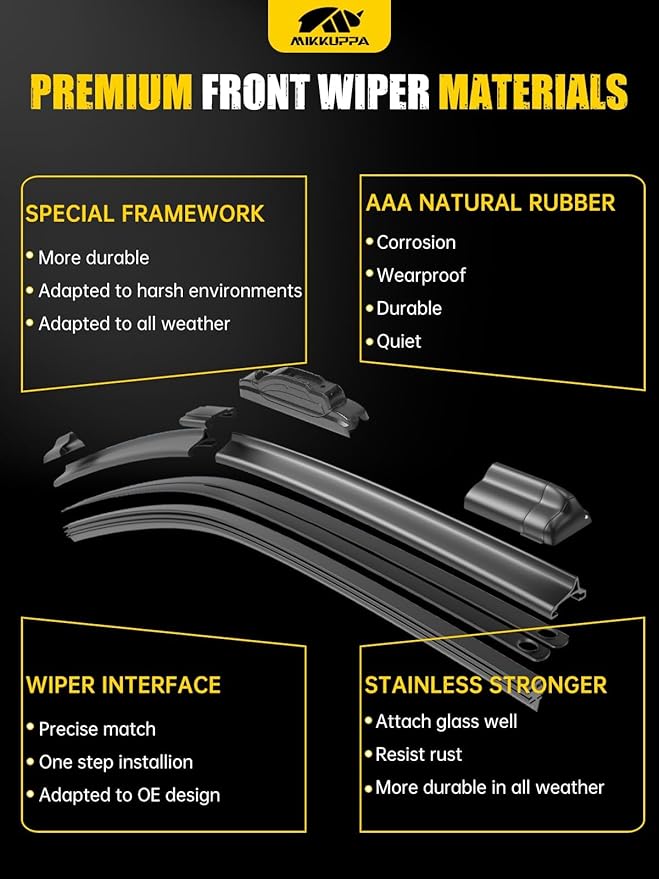 MIKKUPPA 26"+20"+14" Windshield Wipers Blades Replacement for 2017-2021 Chrysler Pacifica, U/J HOOK Front & Rear All Season Wiper Blades Set(Pack of 3)
