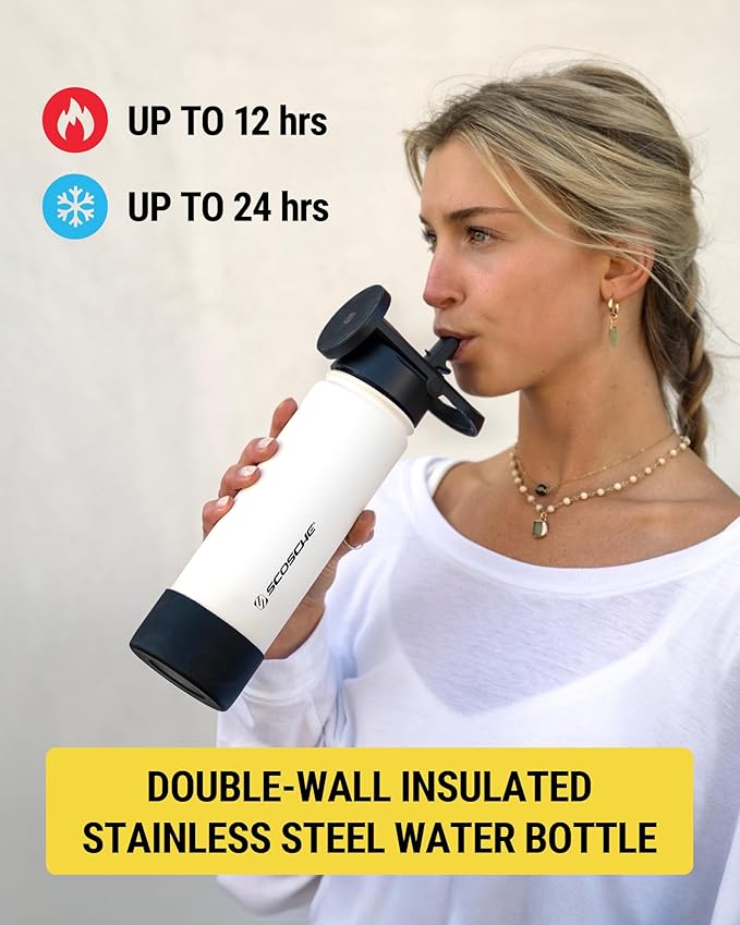 Scosche MFMS22 MagicMount Flask 22 oz Stainless Steel Water Bottle with MagSafe Phone Mount Stand, 12H Hot & 24H Cold Insulated Flask with Magnetic Phone Holder for Gym, Car, Travel, Sports 22oz, Blue