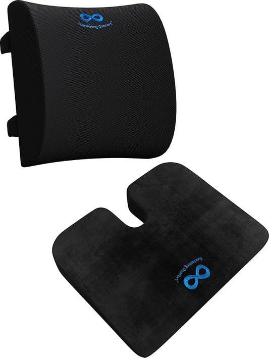 Everlasting Comfort Memory Foam Car Seat Cushion - Tailbone Pain Relief, Driving Seat Cushion for Short People - Office, Wheelchair, Gaming Chair, Travel - Non-Slip, Washable Cover