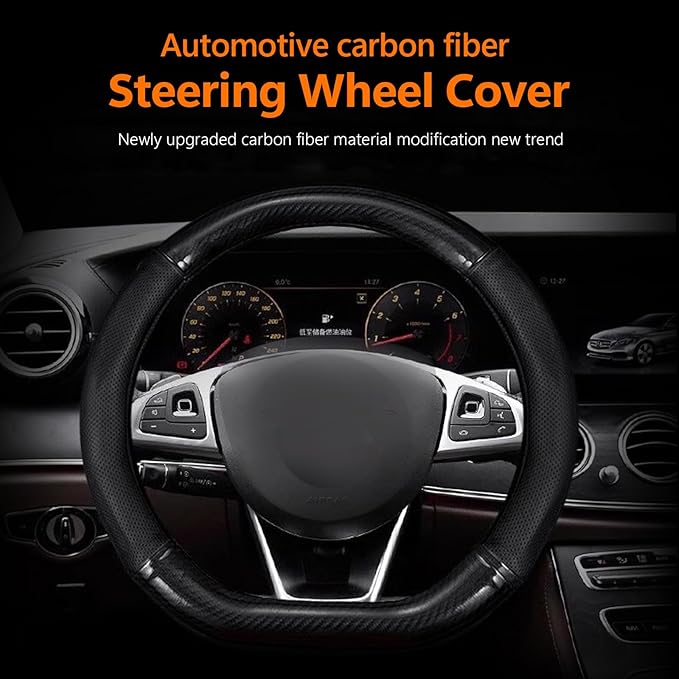 1 Pack Car Breathable Steering Wheel Cover, Wear -Resistant Steering Wheel Sleeve, Carbon Fiber Non-Slip Steering Wheel Protector, Four Seasons Universal Steering Wheel Set (Black #D -Shaped)