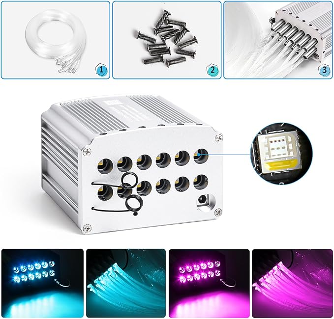 Car Starlight Headliner Kit, 4 Colors 32W Twinkle & Meteor Fiber Optic Ceiling Lights, 2 in 1 Light Engine 500pcs*0.03in*13.1ft+240 RGBW Shooting Stars Lights for Car Home Roof Décor