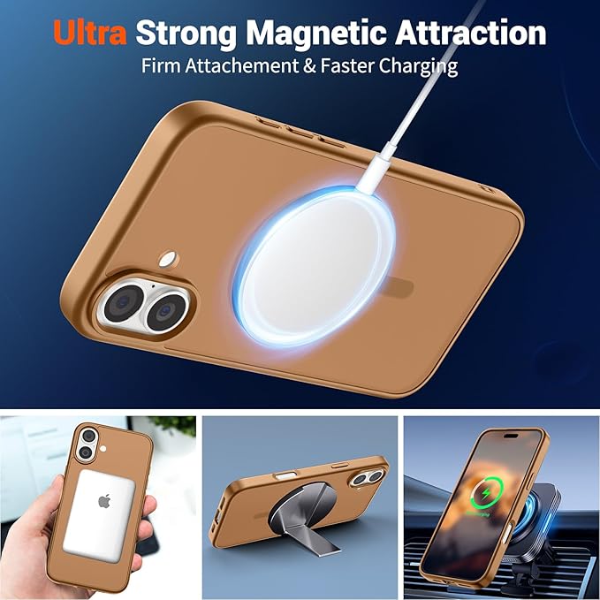 SUPFINE Magnetic for iPhone 16 Plus Case (Compatible with MagSafe) (Military Grade Drop Protection) Slim Translucent Matte Shockproof with Anti-Fingerprint Phone Case, Brown